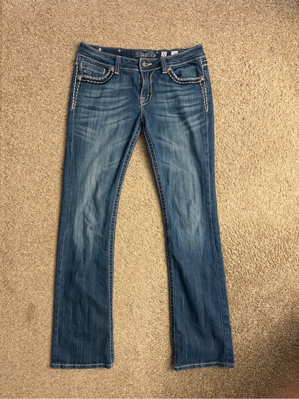 Miss Me Blue Boot Cut Jeans with Contrast Stitching